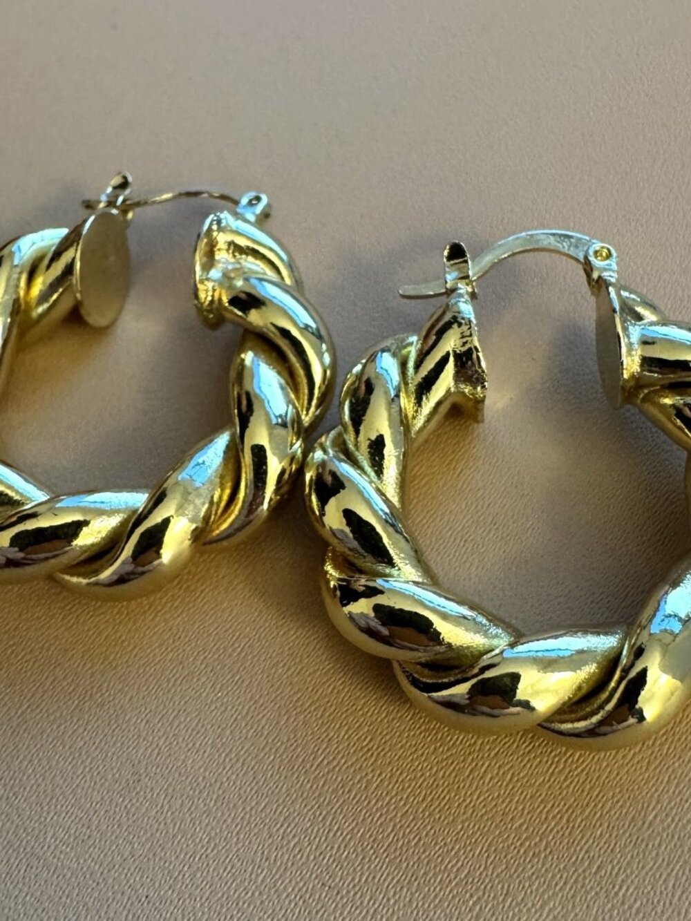 Gold Filled Chunky Twisted Rope Hoop Earrings 30mm